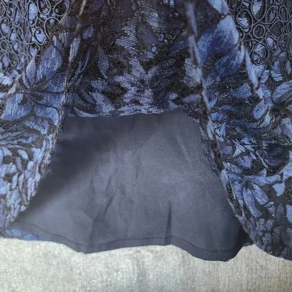 Karl Lagerfeld Cocktail Shift Dress Size 4 Blue & Black Lace Back Zip V-Neck - Picture 8 of 9